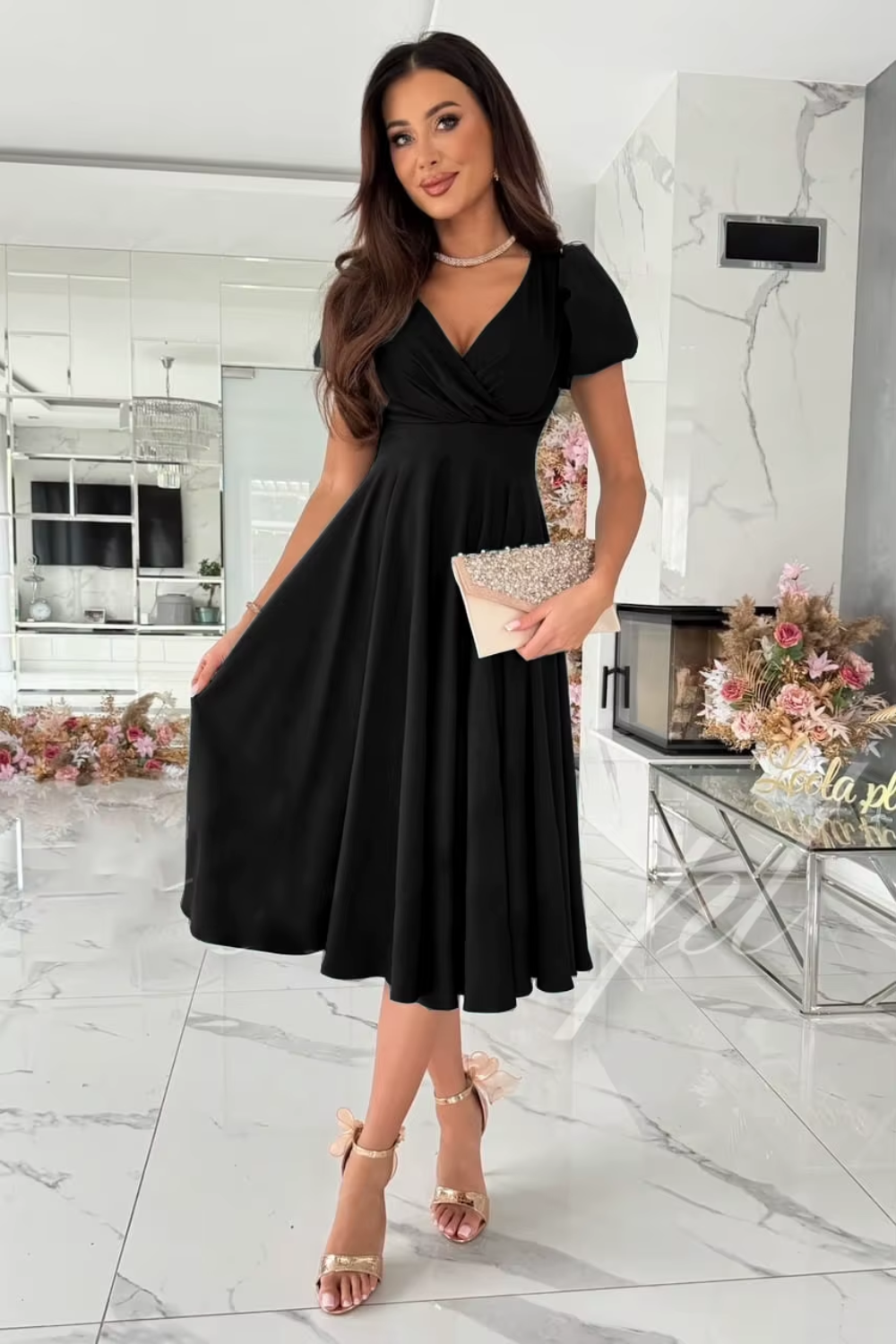 Emily & Isabella Brooks | Elegant V-Neck Midi Dress