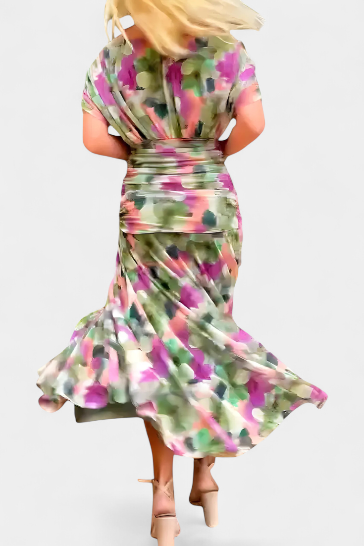 Emily & Isabella Brooks | Long Floral Dress with V-Neck
