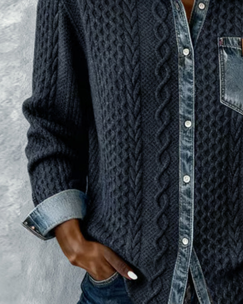 Emily & Isabella Brooks | Long-Sleeve Shirt with Denim Patchwork