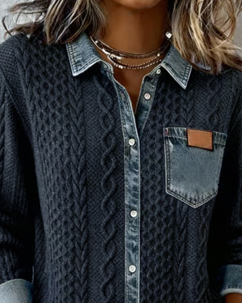 Emily & Isabella Brooks | Long-Sleeve Shirt with Denim Patchwork