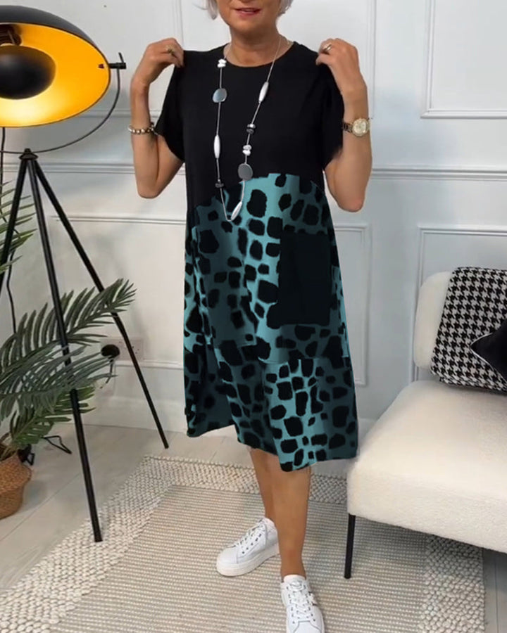 Emily & Isabella Brooks | Short Sleeve Leopard Print Midi Dress