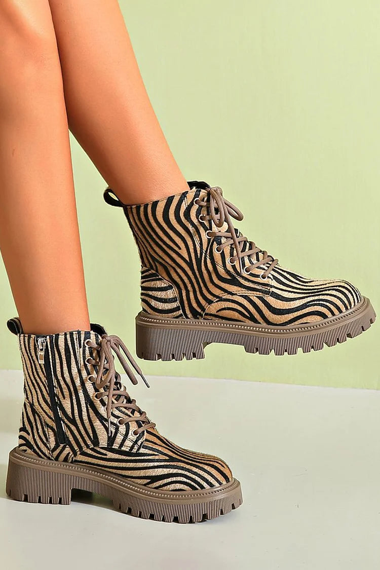 Emily & Isabella Brooks | Zebra Print Lace-Up Boots