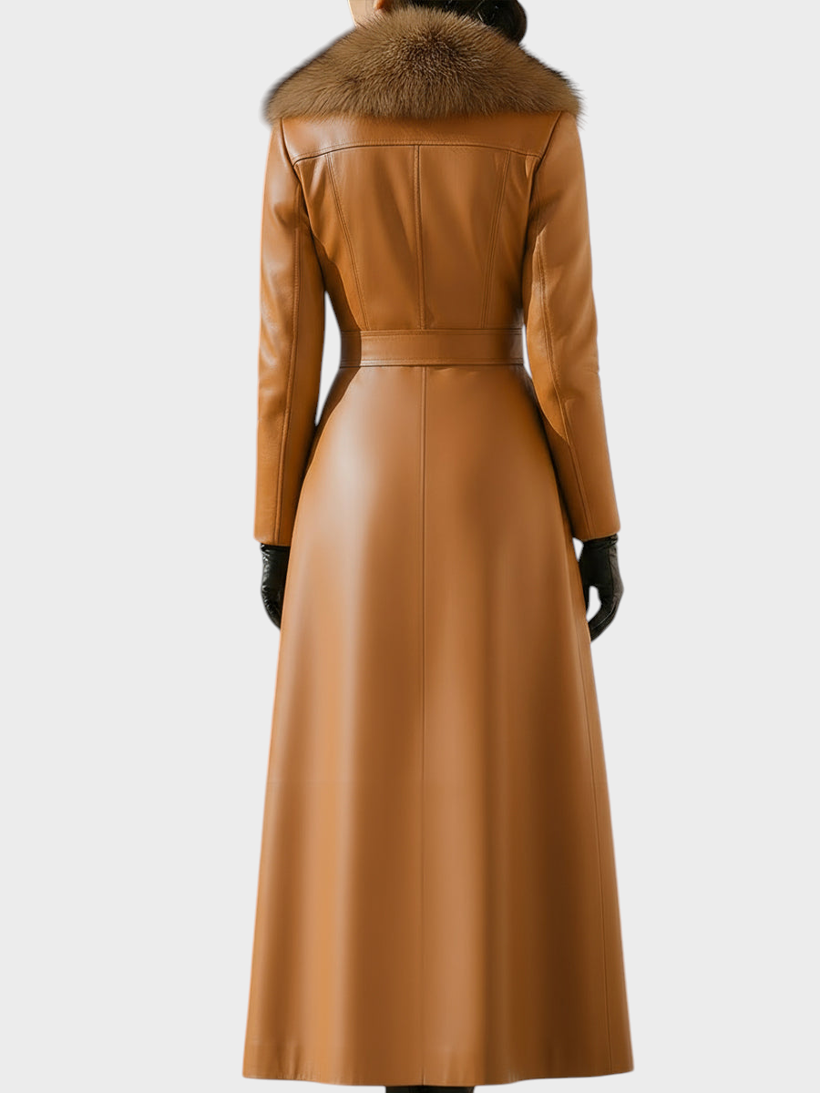 Emily & Isabella Brooks | Caramel Double-Skinned Leather Jacket with Fur Collar