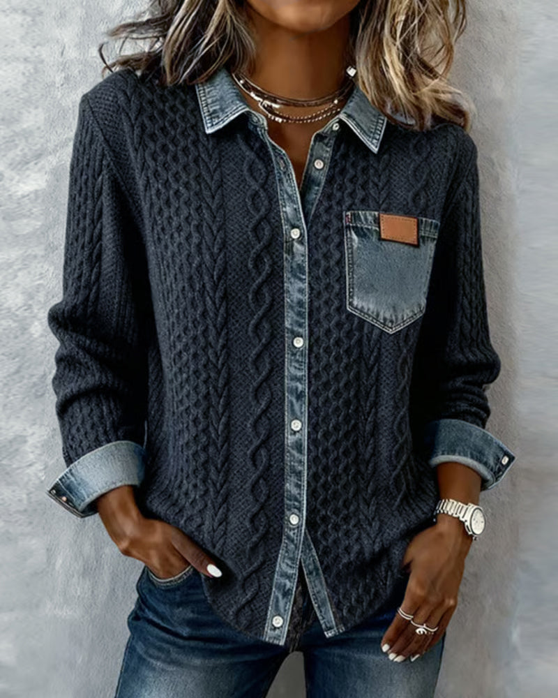Emily & Isabella Brooks | Long-Sleeve Shirt with Denim Patchwork
