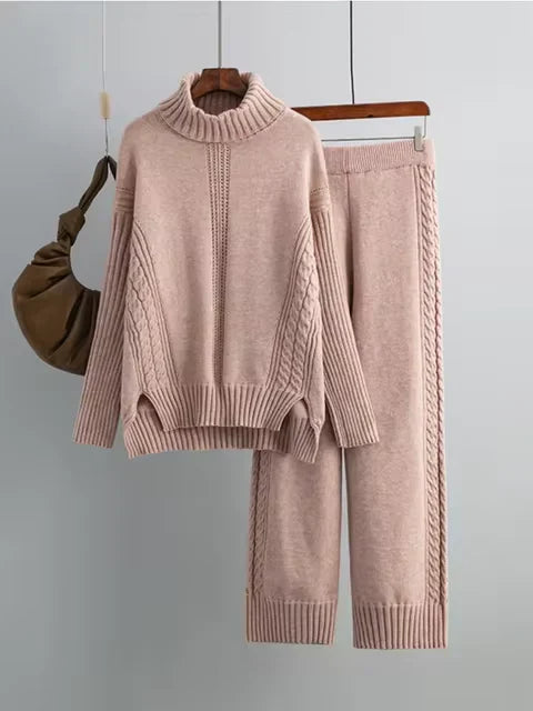 Emily & Isabella Brooks | High-Neck Knit Sweater & Loose Pants Set
