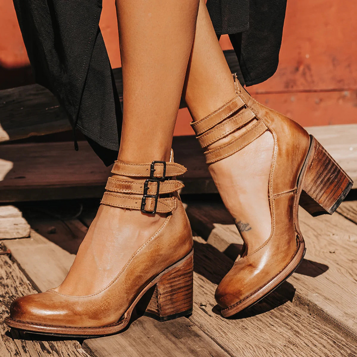 Emily & Isabella Brooks | Vintage Leather Strap Heels