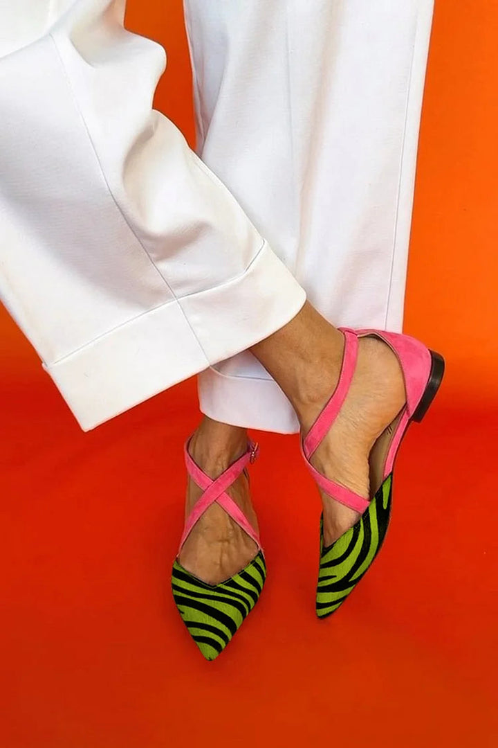 Emily & Isabella Brooks | Zebra Print Cross-Strap Flats