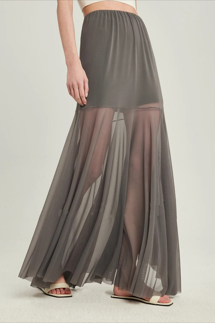 Emily & Isabella Brooks | High Waist Tiered Mesh Insert Skirt