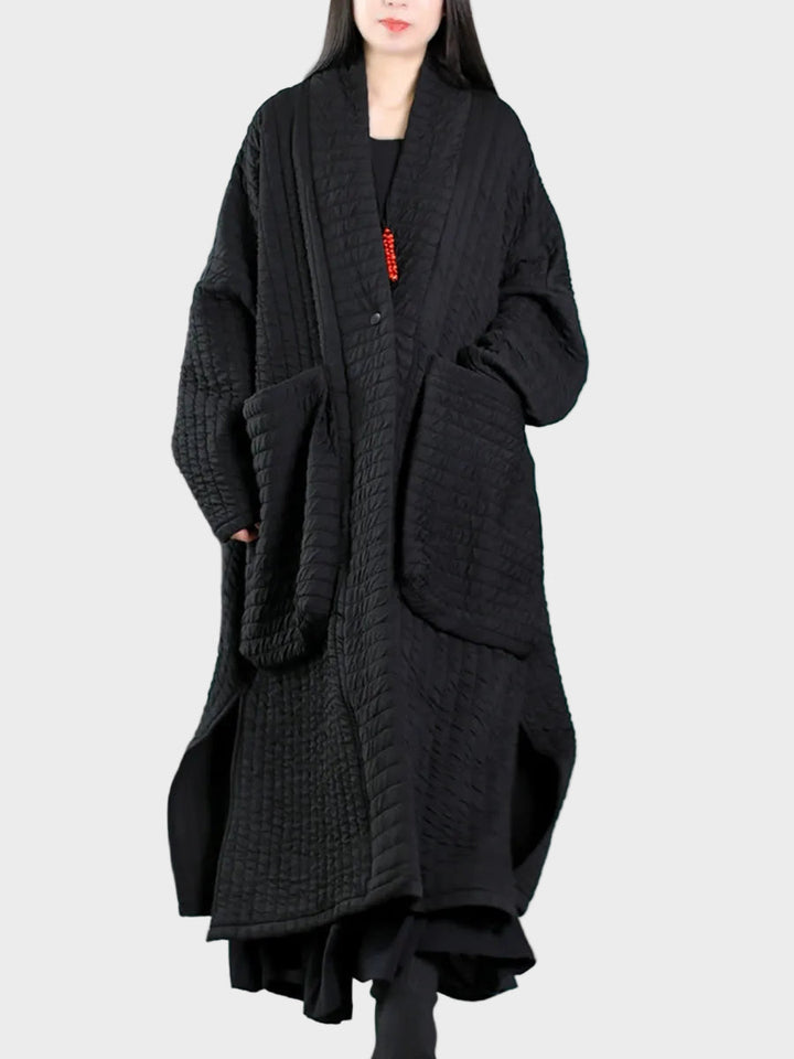Emily & Isabella Brooks | Plus Size Autumn V-Neck Padded Long Coat