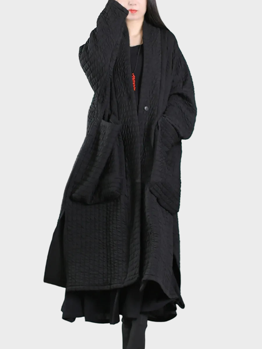 Emily & Isabella Brooks | Plus Size Autumn V-Neck Padded Long Coat