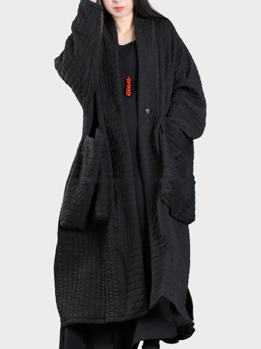 Emily & Isabella Brooks | Plus Size Autumn V-Neck Padded Long Coat