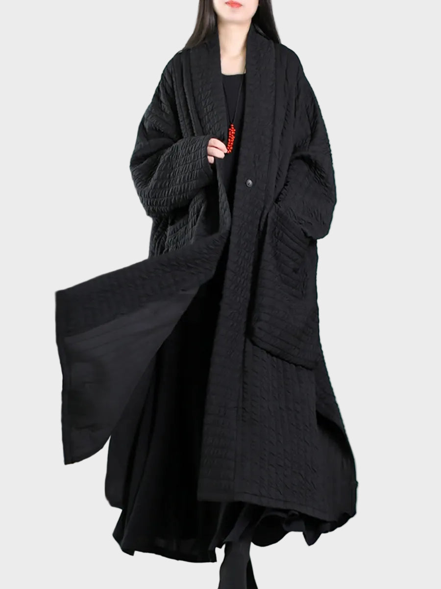 Emily & Isabella Brooks | Plus Size Autumn V-Neck Padded Long Coat