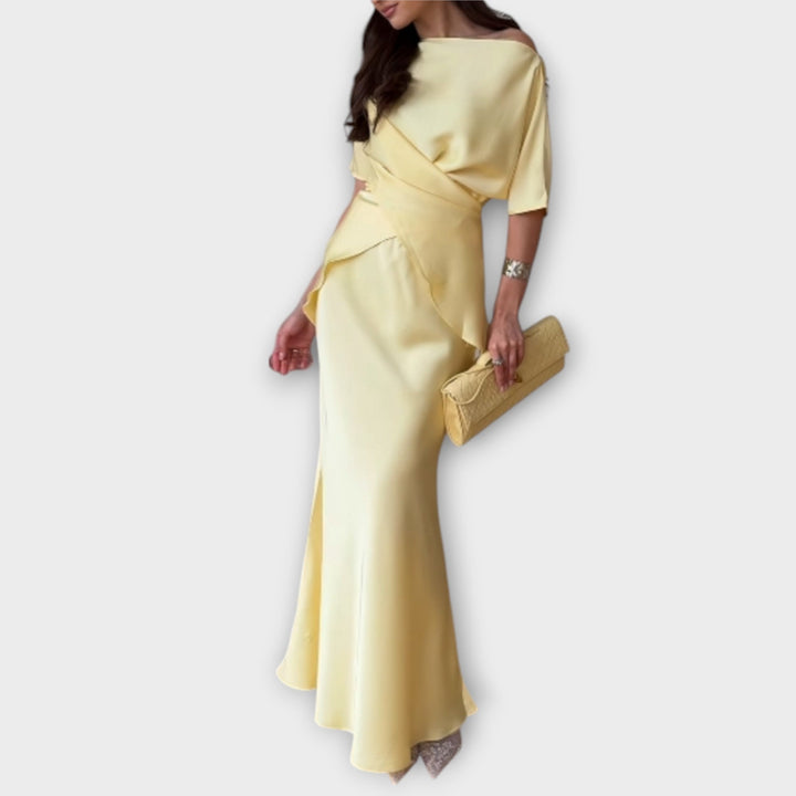 Emily & Isabella Brooks | Off-Shoulder Top with Knot Front and Skirt Ensemble
