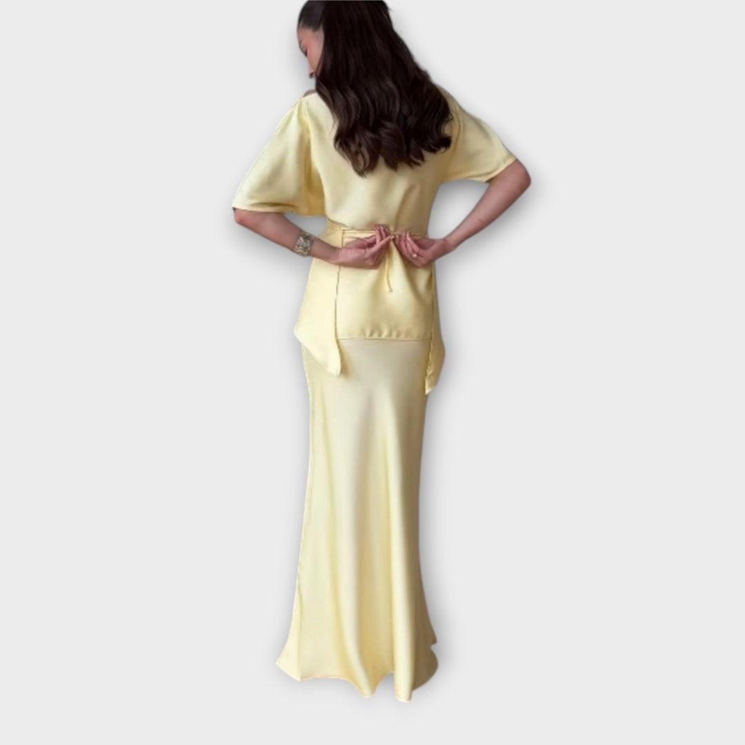 Emily & Isabella Brooks | Off-Shoulder Top with Knot Front and Skirt Ensemble