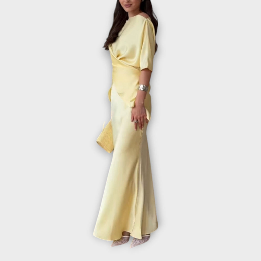 Emily & Isabella Brooks | Off-Shoulder Top with Knot Front and Skirt Ensemble
