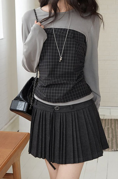 Emily & Isabella Brooks | Solid Wool Pleated High Waist Skirt
