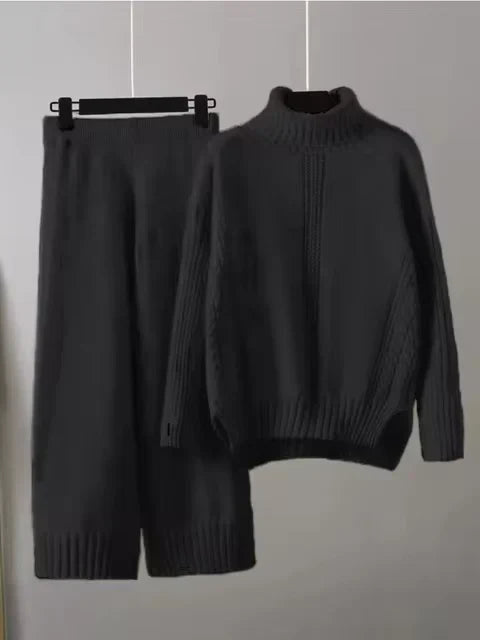 Emily & Isabella Brooks | High-Neck Knit Sweater & Loose Pants Set