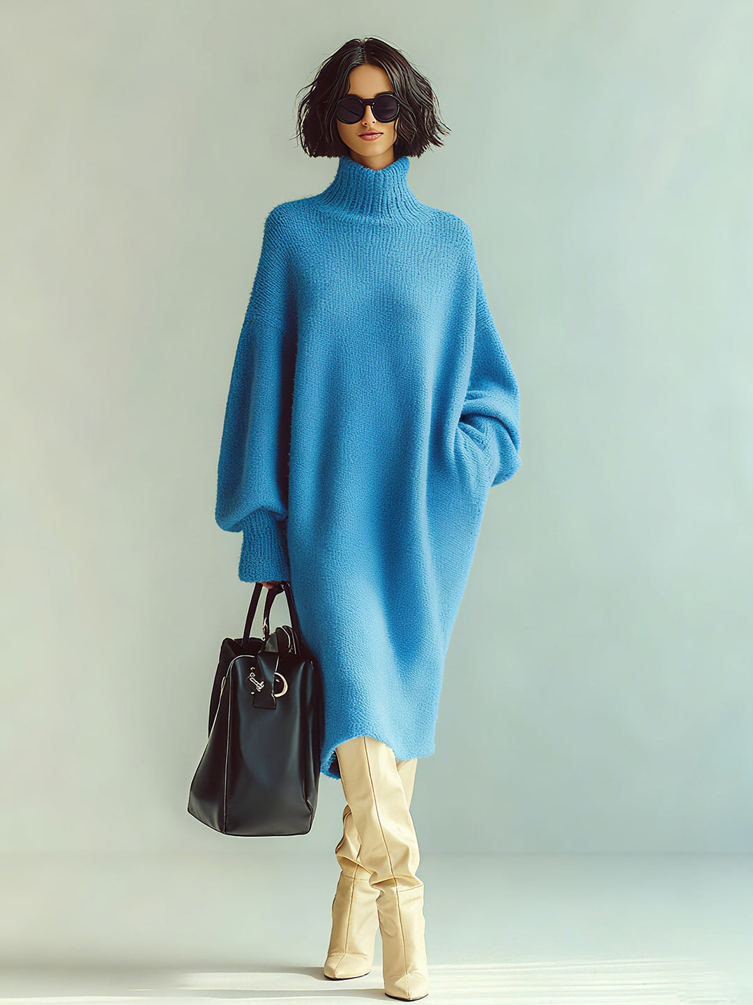 Emily & Isabella Brooks | Midi Dress Red Blue Long Sleeve Oversized