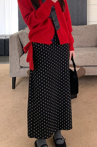 Emily & Isabella Brooks | High Waist Polka Dot Skirt with Back Slit