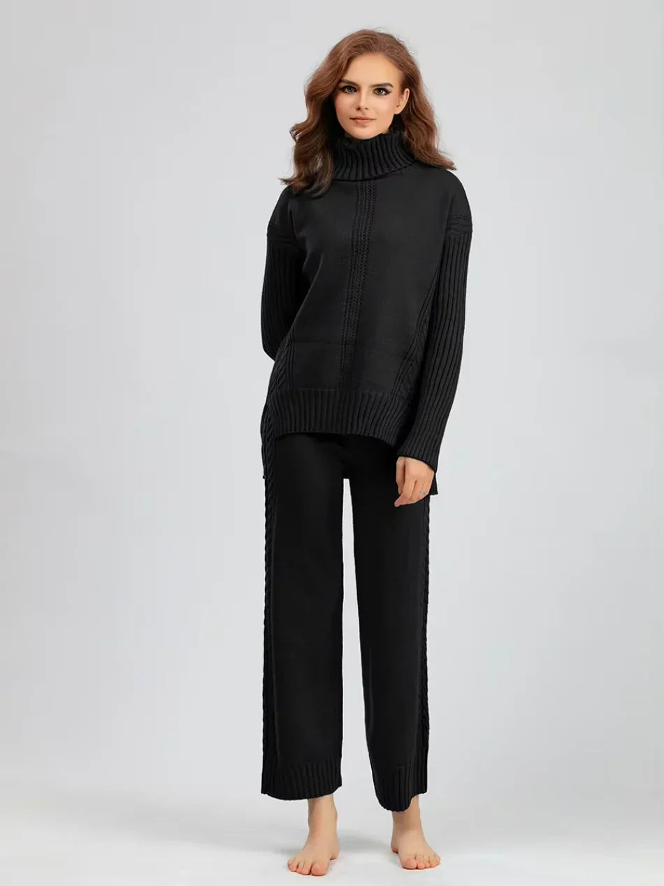 Emily & Isabella Brooks | High-Neck Knit Sweater & Loose Pants Set