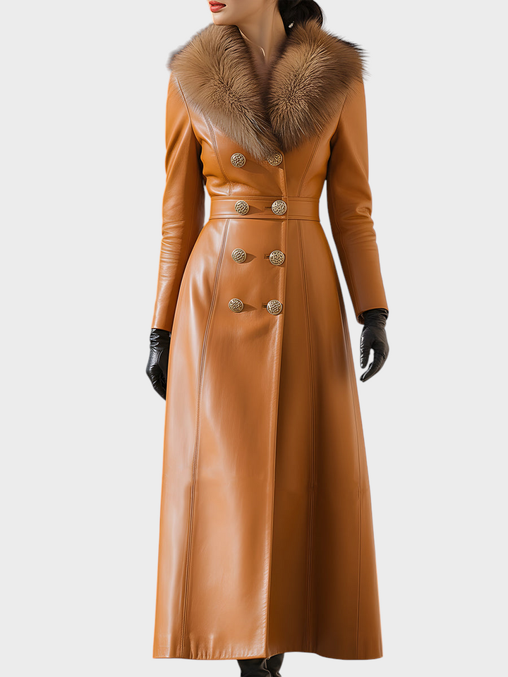 Emily & Isabella Brooks | Caramel Double-Skinned Leather Jacket with Fur Collar