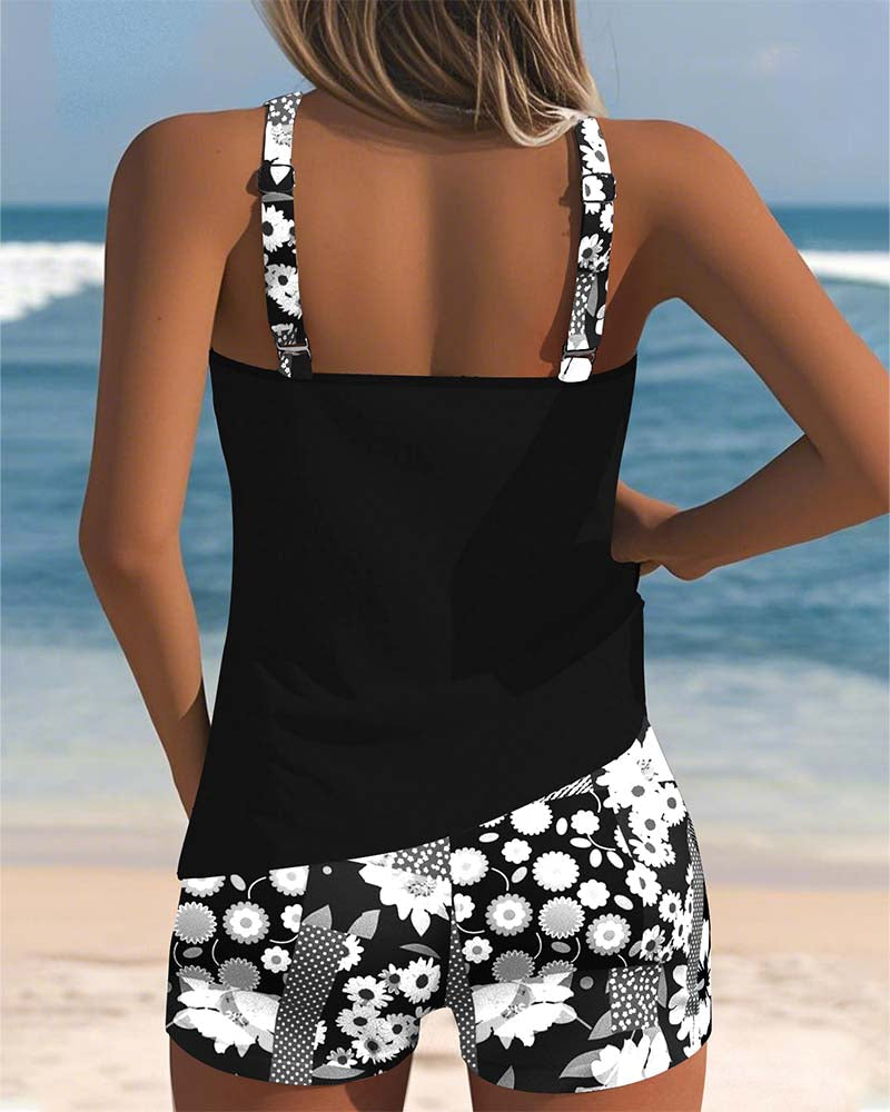 Emily & Isabella Brooks | Swimsuit Tank Top with Printed Boxer Set