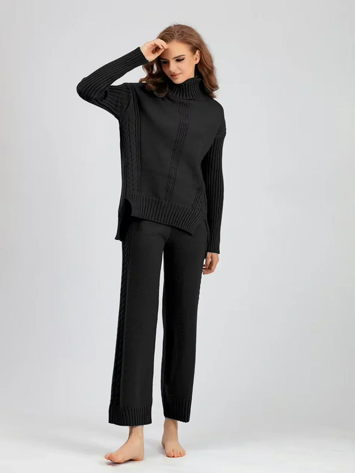 Emily & Isabella Brooks | High-Neck Knit Sweater & Loose Pants Set