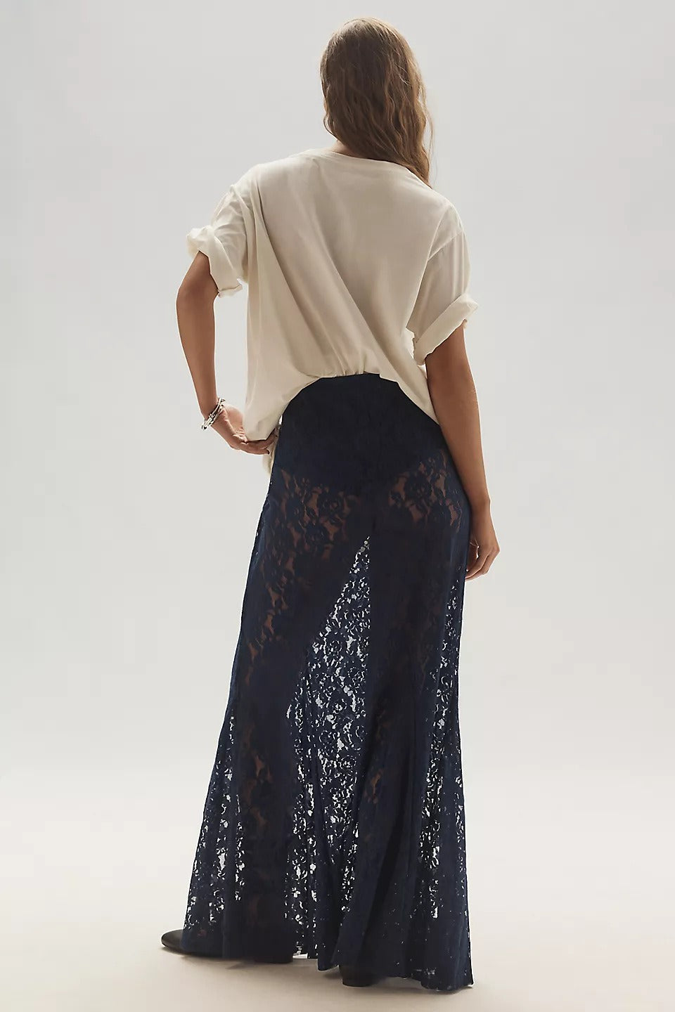 Emily & Isabella Brooks | Sheer Embroidered Lace Maxi Skirt
