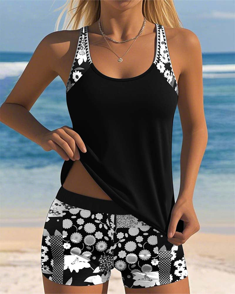 Emily & Isabella Brooks | Swimsuit Tank Top with Printed Boxer Set