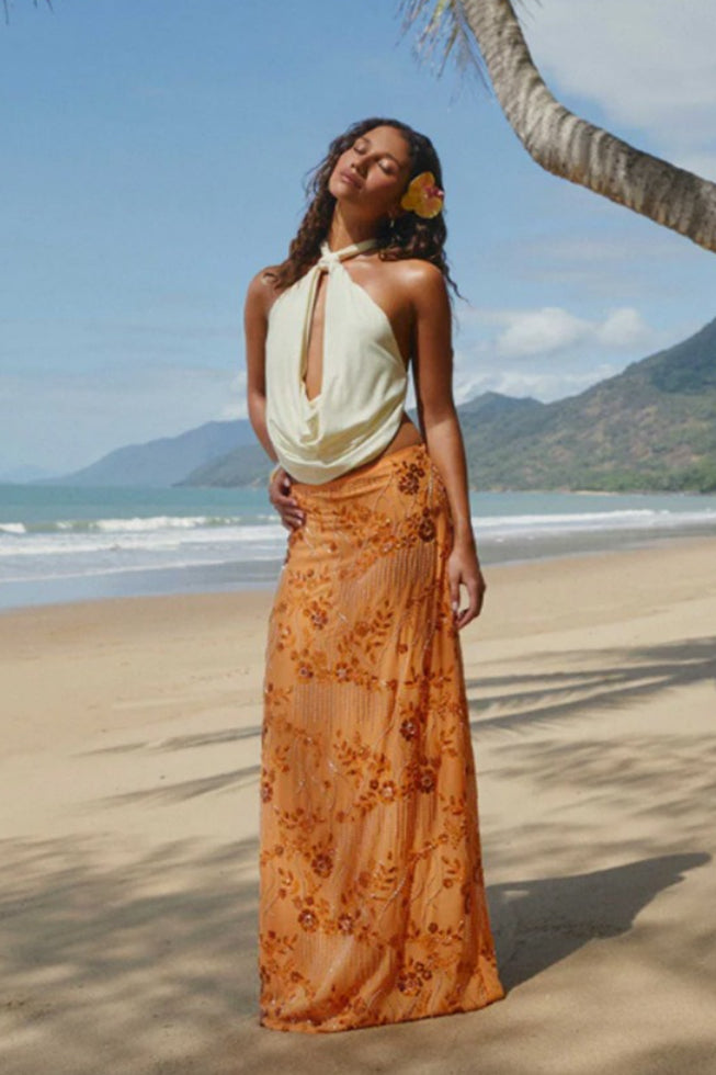 Emily & Isabella Brooks | Beaded Sequin Embroidery Maxi Skirt