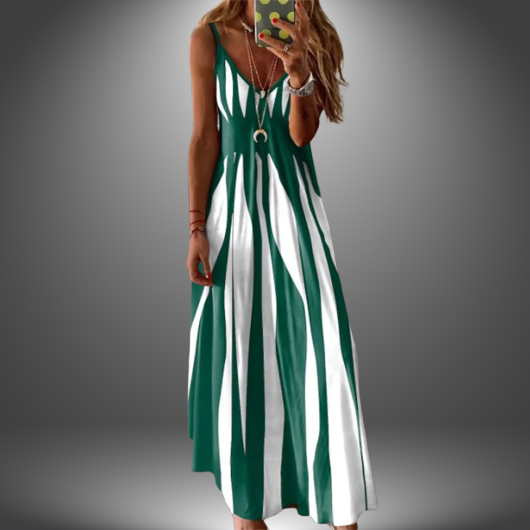 Emily & Isabella Brooks | Elegant Sleeveless Stripe Printed Long Dress
