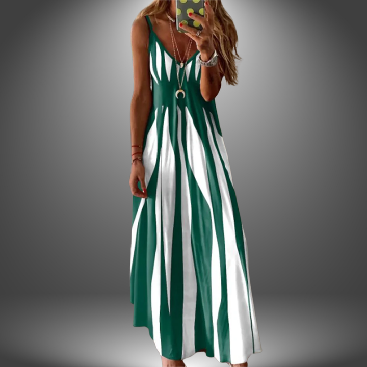 Emily & Isabella Brooks | Elegant Sleeveless Stripe Printed Long Dress