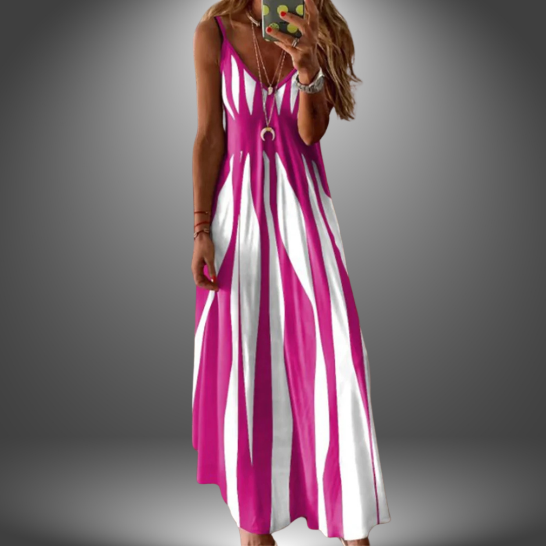 Emily & Isabella Brooks | Elegant Sleeveless Stripe Printed Long Dress