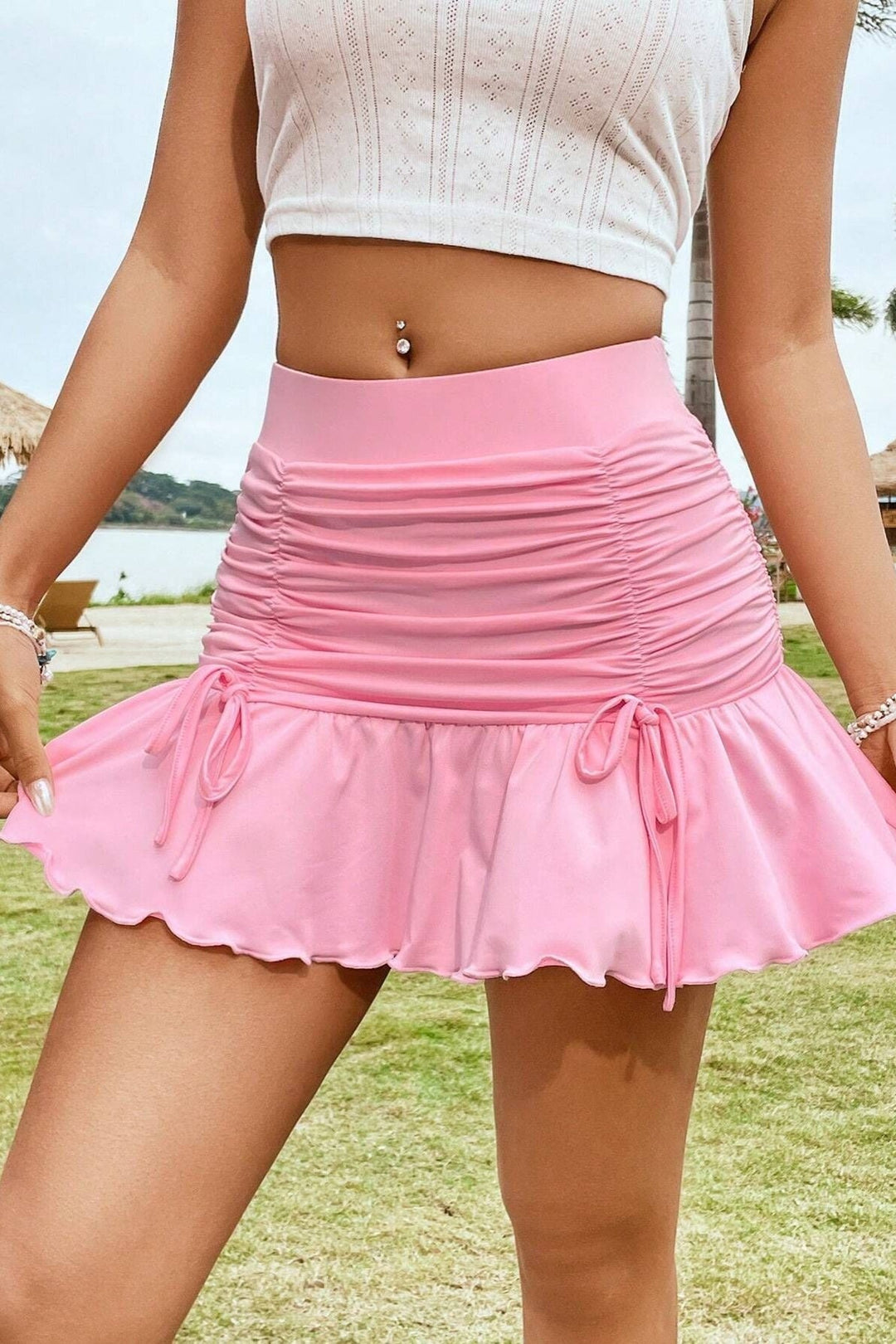 Emily & Isabella Brooks | Ruffled Solid Stretch Bodycon Mini Skirt
