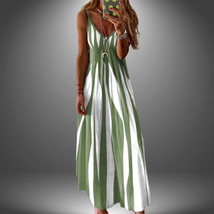 Emily & Isabella Brooks | Elegant Sleeveless Stripe Printed Long Dress