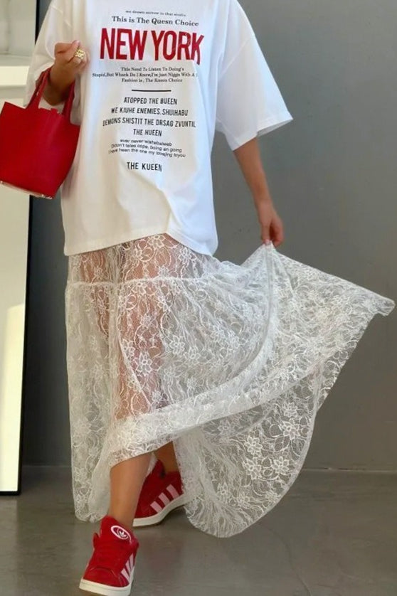 Emily & Isabella Brooks | Jacquard Lace High Waist Maxi Skirt