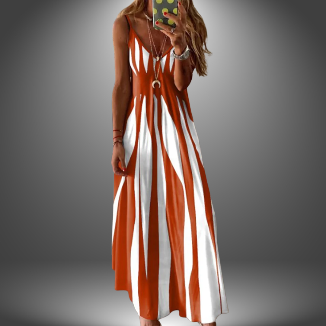 Emily & Isabella Brooks | Elegant Sleeveless Stripe Printed Long Dress
