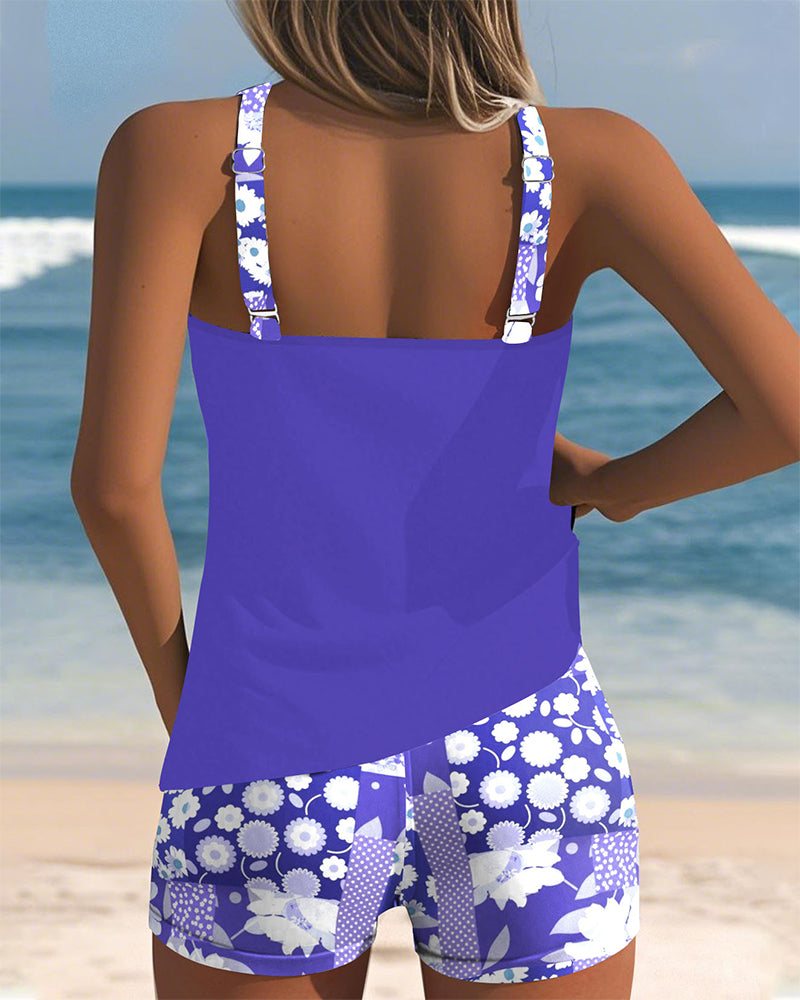 Emily & Isabella Brooks | Swimsuit Tank Top with Printed Boxer Set