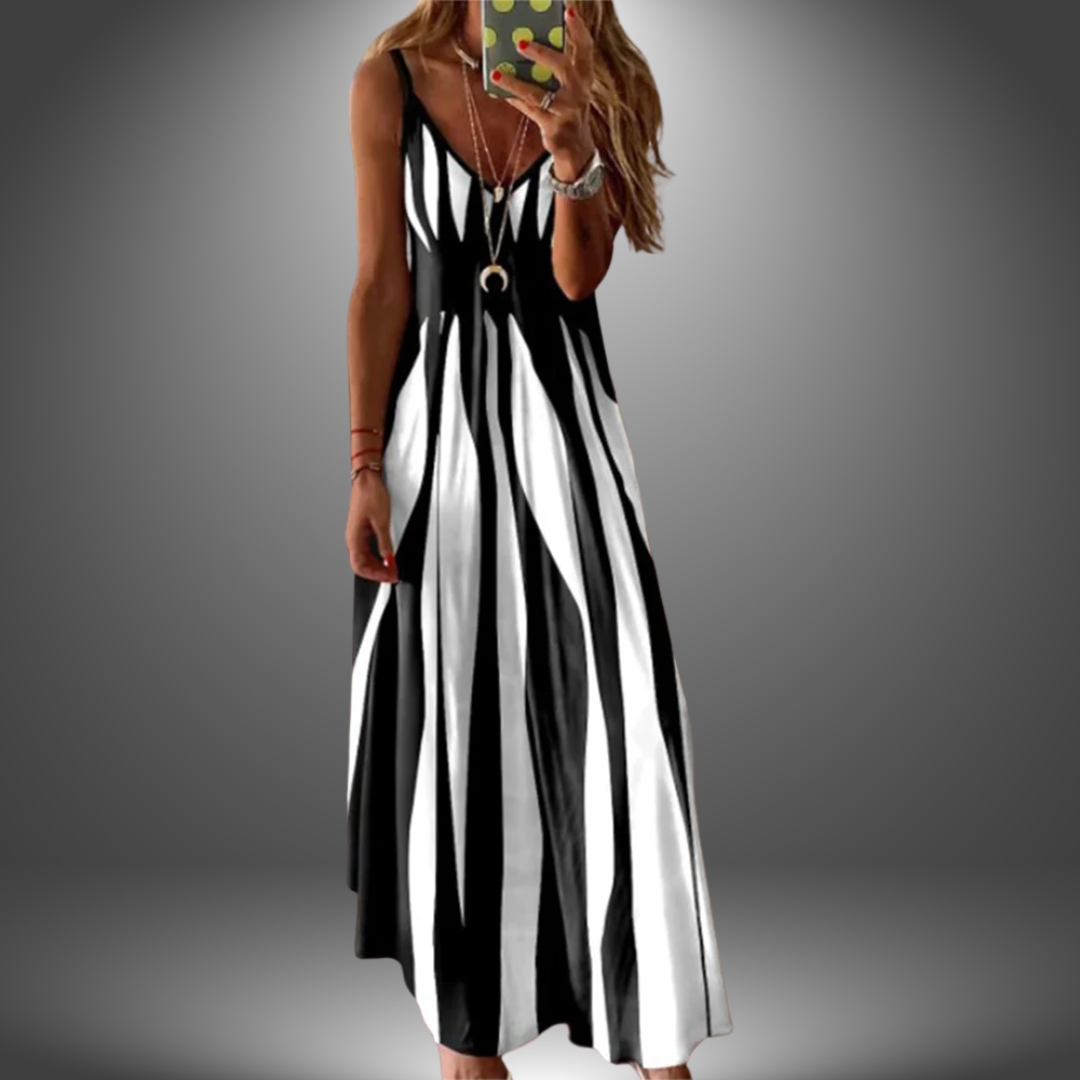 Emily & Isabella Brooks | Elegant Sleeveless Stripe Printed Long Dress