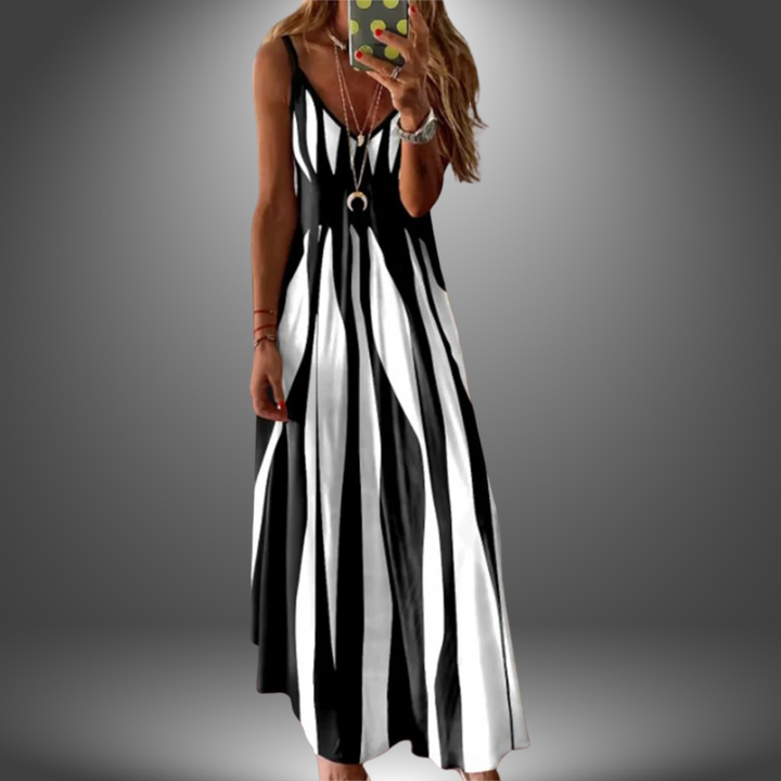 Emily & Isabella Brooks | Elegant Sleeveless Stripe Printed Long Dress