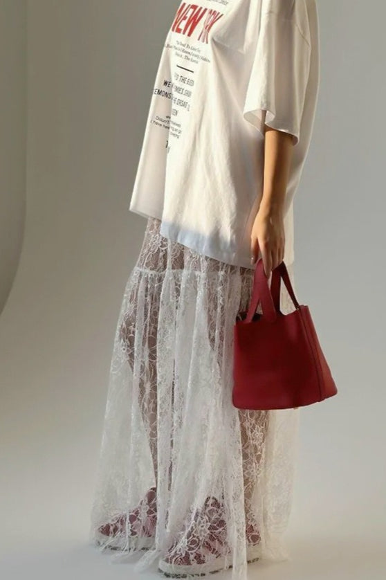 Emily & Isabella Brooks | Jacquard Lace High Waist Maxi Skirt