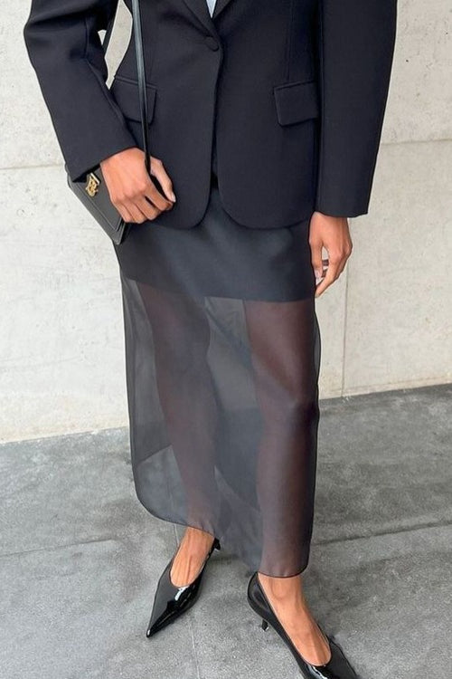 Emily & Isabella Brooks | Double Layer Sheer Black Bodycon Skirt