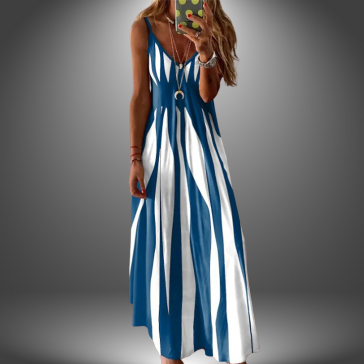 Emily & Isabella Brooks | Elegant Sleeveless Stripe Printed Long Dress