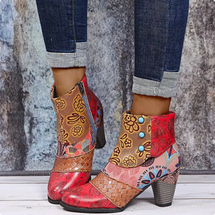 Emily & Isabella Brooks | Colorful Patchwork Ankle Boots with Block Heels