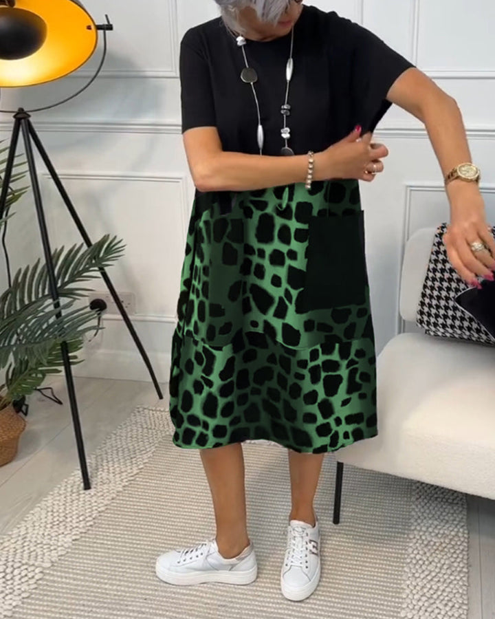 Emily & Isabella Brooks | Short Sleeve Leopard Print Midi Dress