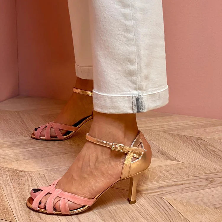 Emily & Isabella Brooks | Strappy Mid Heels in Peach