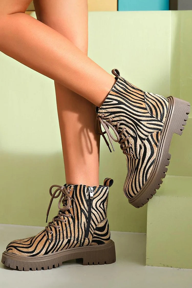 Emily & Isabella Brooks | Zebra Print Lace-Up Boots