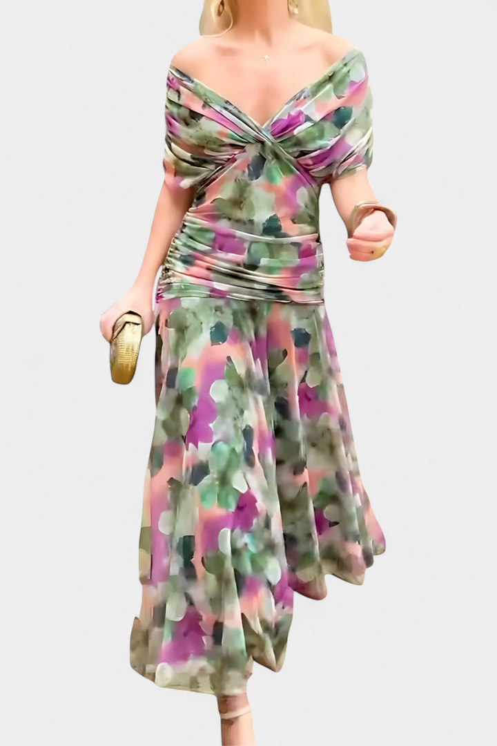 Emily & Isabella Brooks | Long Floral Dress with V-Neck