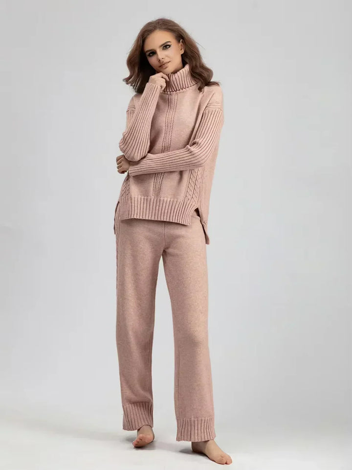 Emily & Isabella Brooks | High-Neck Knit Sweater & Loose Pants Set