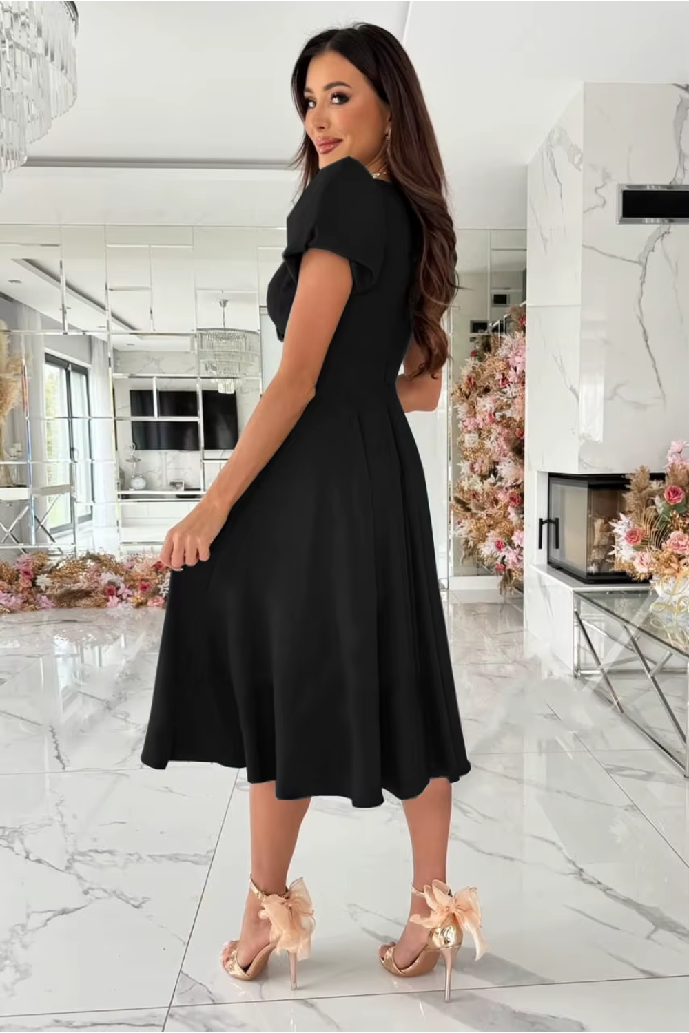 Emily & Isabella Brooks | Elegant V-Neck Midi Dress